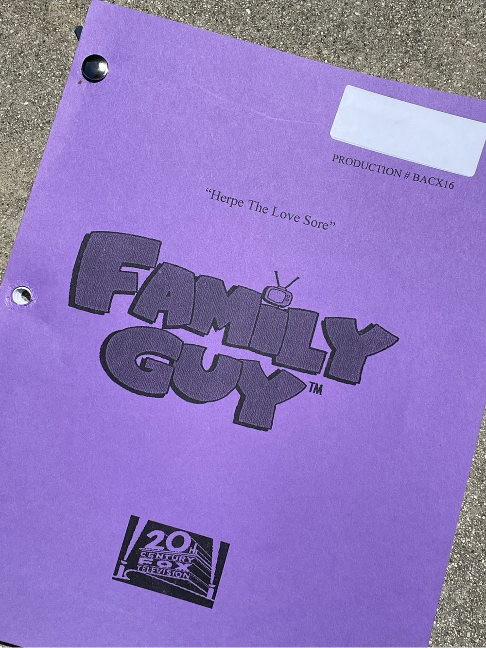 Family Guy 2013 Herpe The Love Sore Production Used Table Draft Script